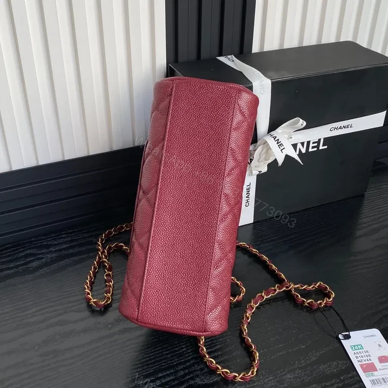 View 2 of Burgundy Leather Quilted Bag + Gold-Chain Strap + Luxury Crossbody Camera Bag
