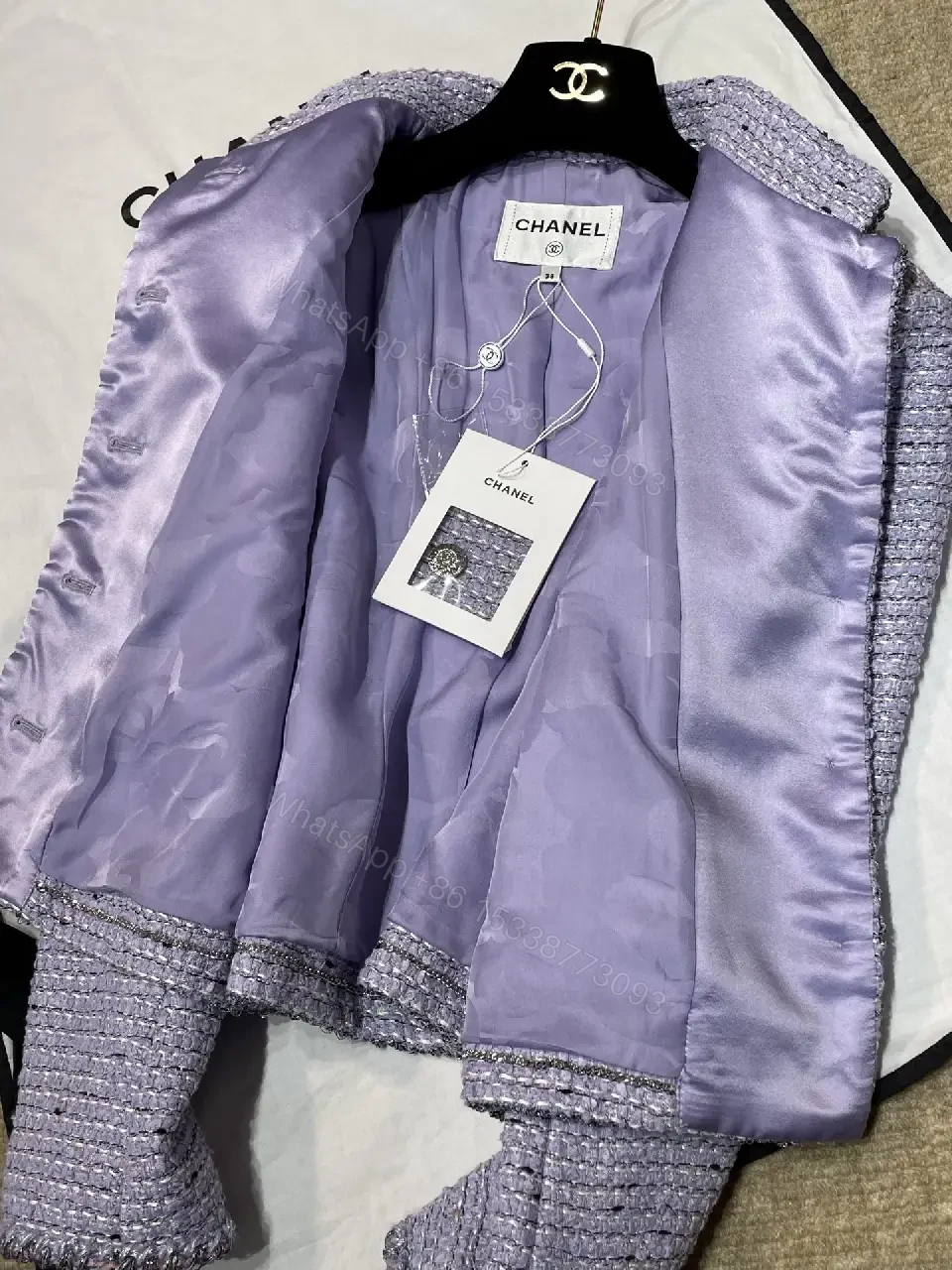 View 9 of Lilac Bouclé Tweed Jacket: Structured Modern Luxury, Ultra Textured