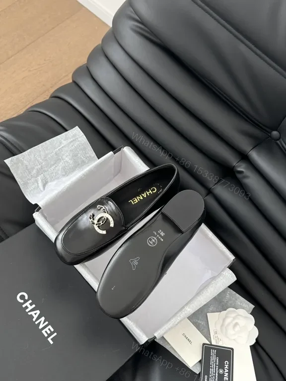 View 2 of Chic Leather Loafers with Logo Hardware - Black, Luxe Style