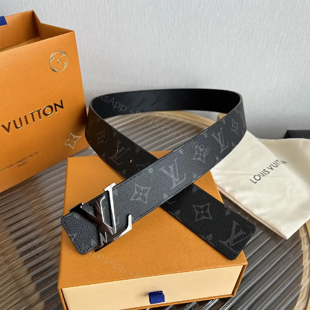 View 5 of Black Pebbled Leather Belt with LV Logo Buckle
