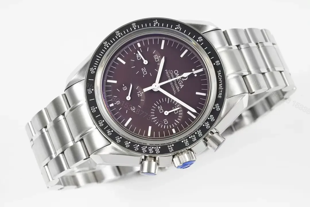 View 4 of Omega Speedmaster Chronograph Men’s Watch Automatic Movement 9300 Burgundy Dial Double Domed Sapphire Crystal Exceptional Water Resistance 44mm Case