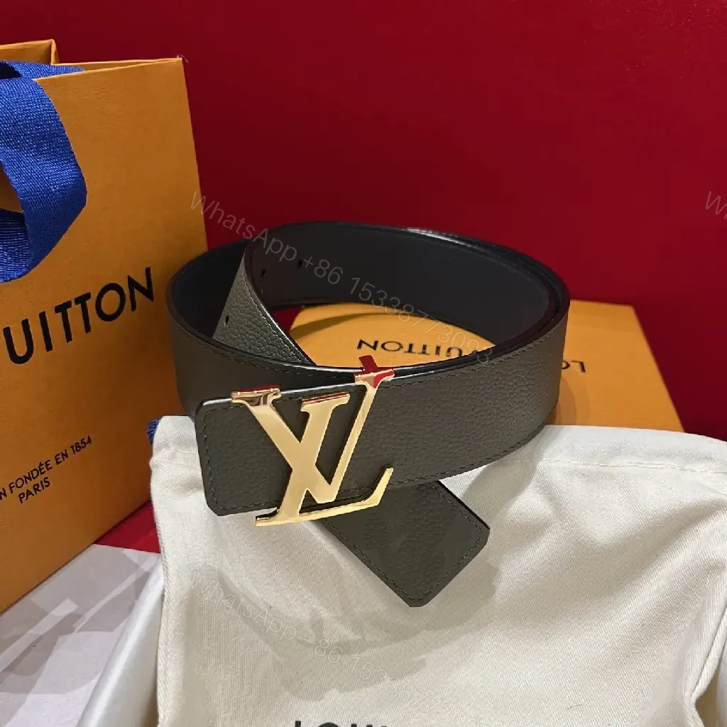 View 5 of Premium Leather Belt with Gold LV Buckle