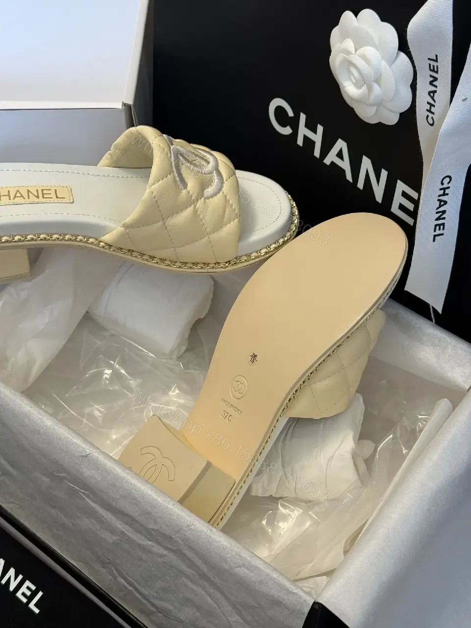 View 4 of Champagne-Beige Quilted Slide: Luxury, Slip-On Comfort