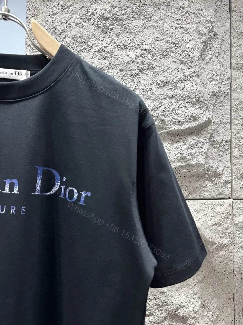 View 2 of Black Cotton Tee: Dior Couture Crest Graphic Shine
