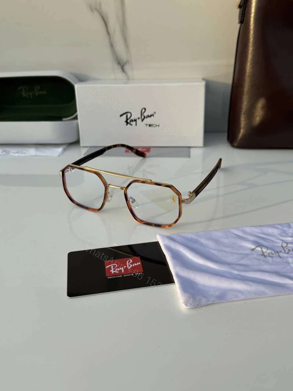 First Copy RayBan 8820 Gold Tiger Plano Sunglasses — view 1