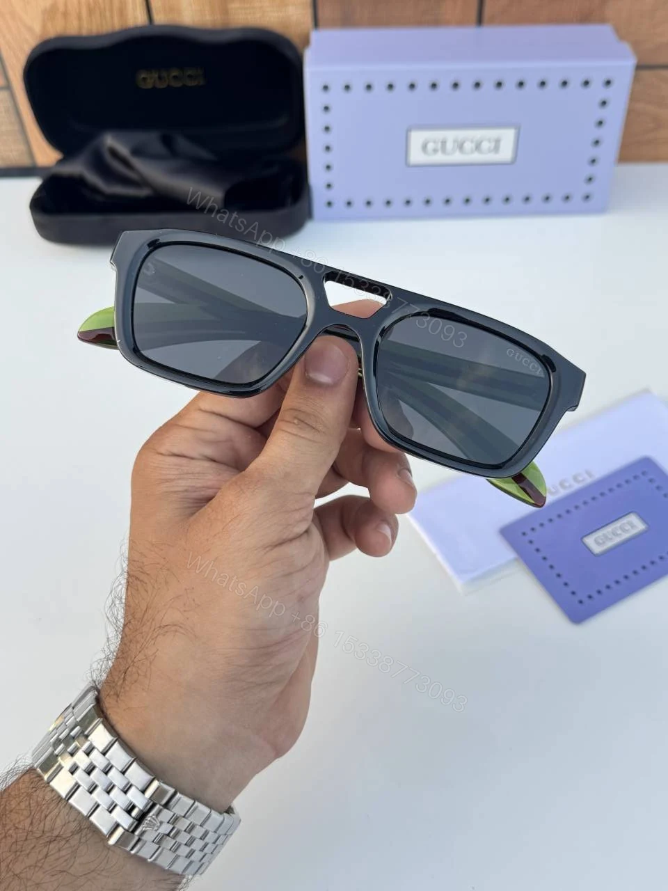 View 3 of First Copy Gucci 4951 Black Green Luxury Designer Sunglasses Premium UV Protection Eyewear