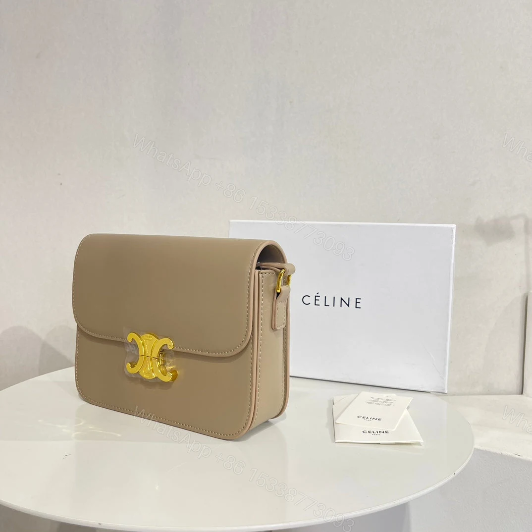 View 5 of CELINE TEEN TRIOMPHE BAG IN SHINY CALFSKIN BEIGE 18CM