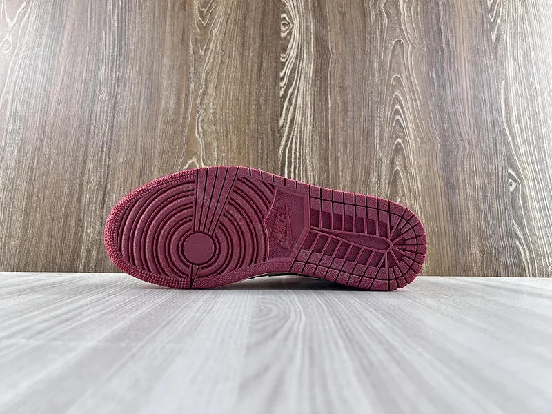 View 3 of Burgundy-White-Black Leather High-Top Sneakers with Swoosh