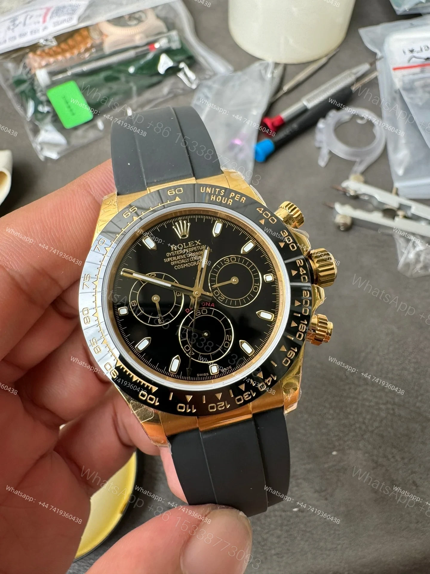 View 4 of Rolex Daytona 1:1 Replica – M116518LN-0035 Black Dial Gold Case 4130 Super Clone