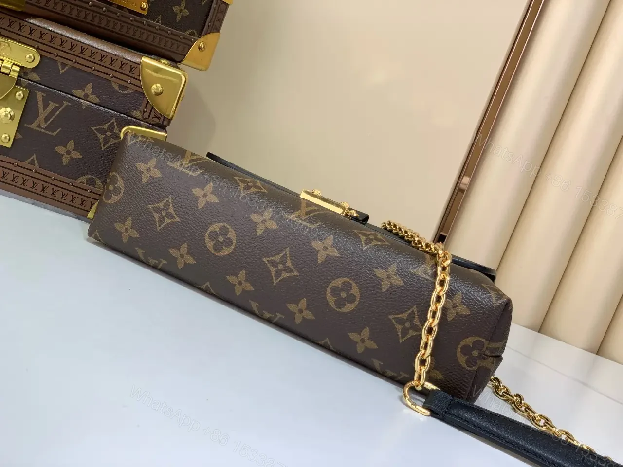 View 5 of Navy Blue Flap LV Monogram Coated Canvas Shoulder Bag