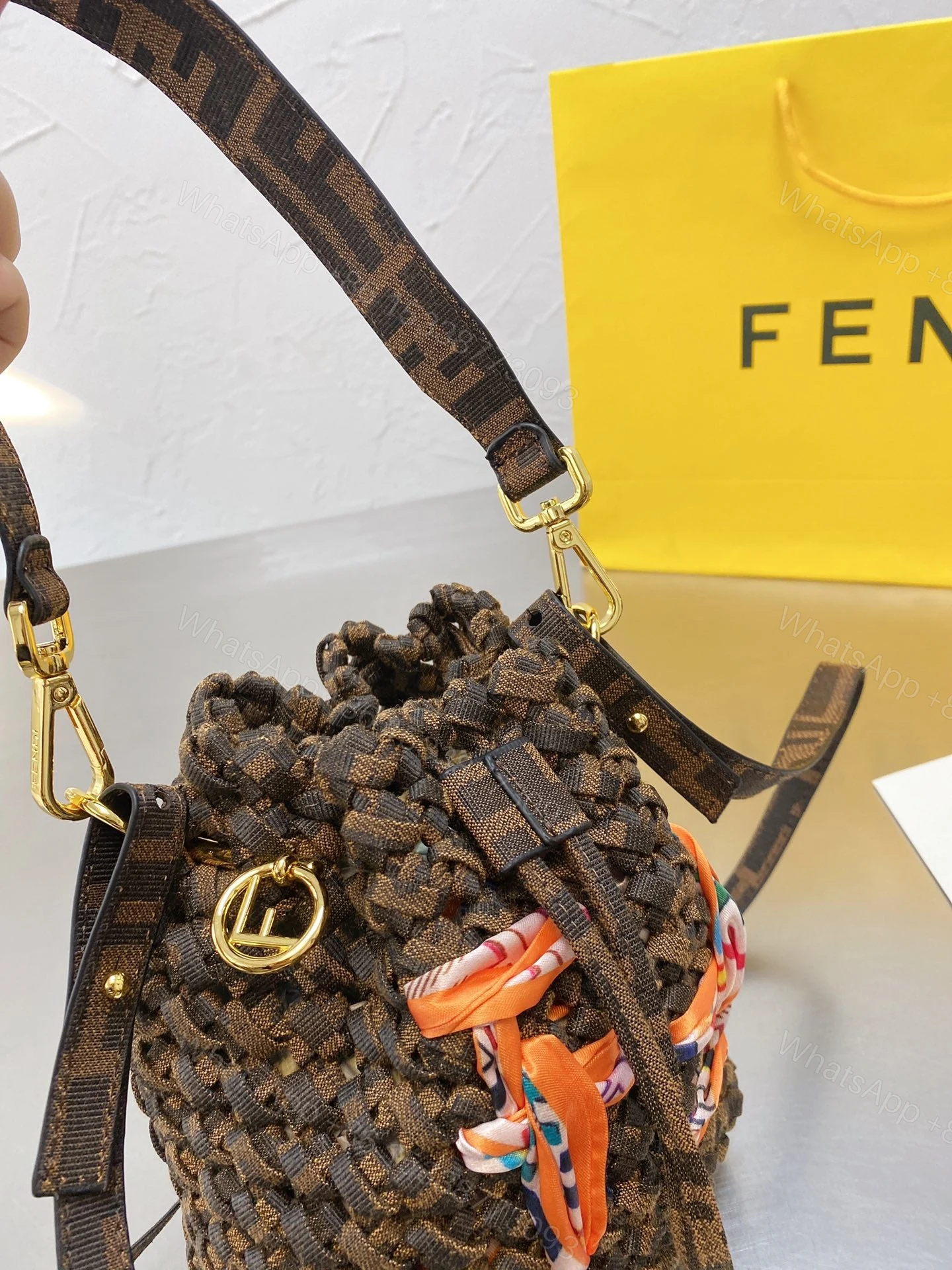 View 2 of Fendi Fendi Mon Tresor FF Jacquard Drawstring Bucket Bag