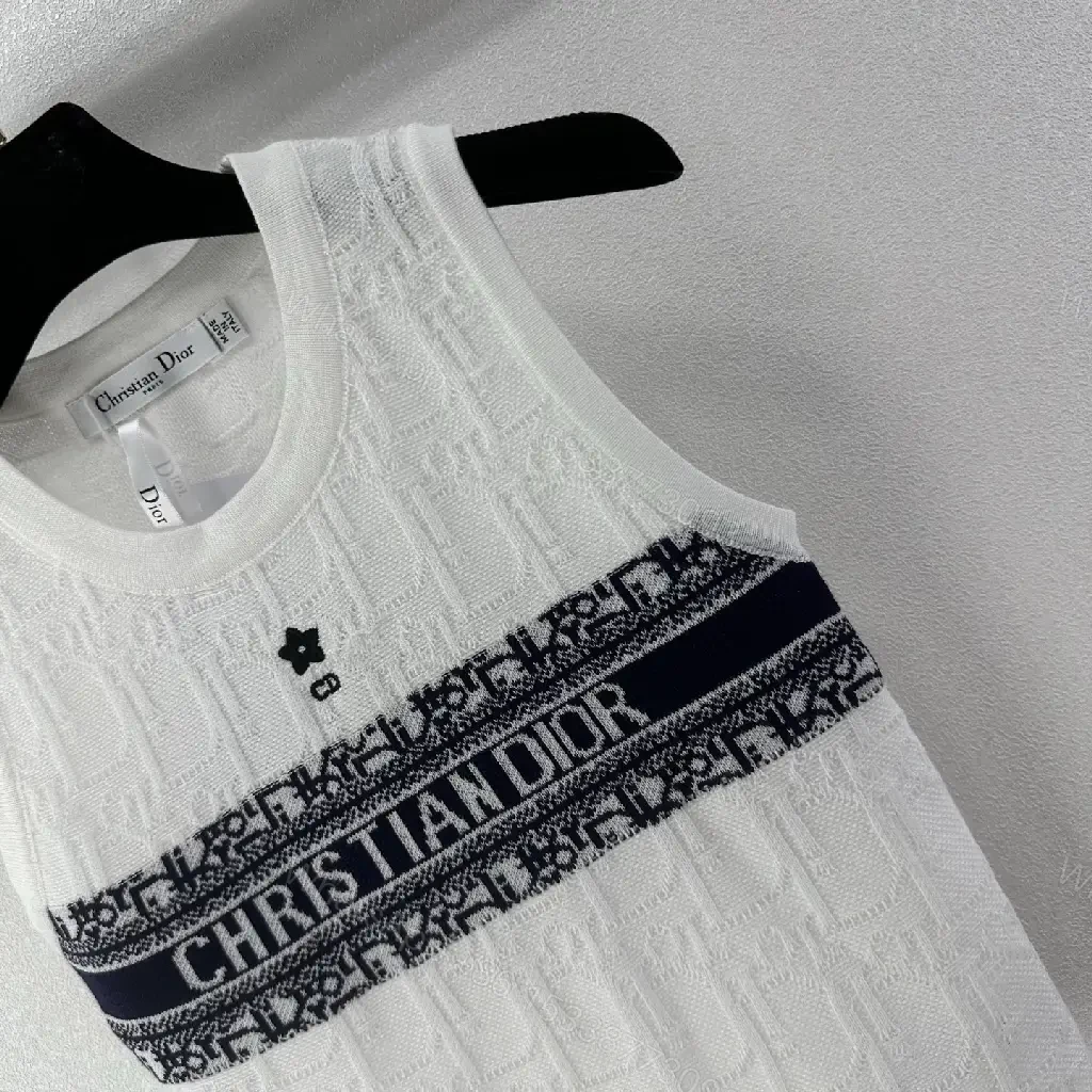 View 8 of White Linen Tank Top Dior Logo Band Sleeveless Classic Print Tank Top