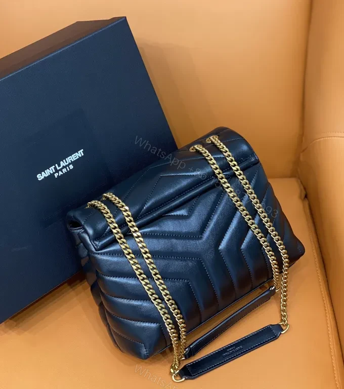 View 4 of Chic Quilted Leather Shoulder Bag with Gold Chain - YSL-Inspired Luxury Crossbody