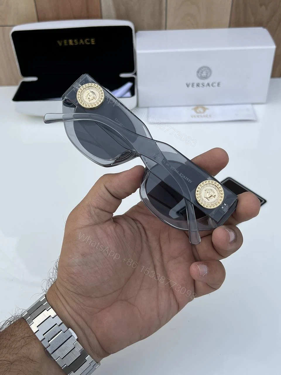 View 4 of First Copy Versace 6160 Grey Black Sunglasses