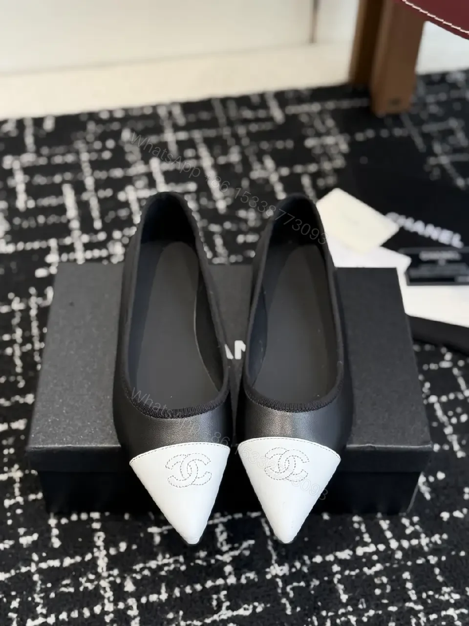 View 3 of Two-Tone Leather Ballet Flats with Logo Detail - Everyday Luxury