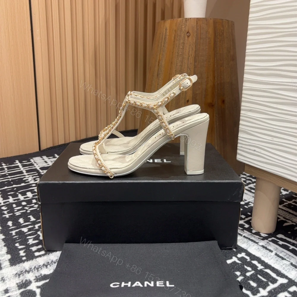 高仿Chanel*25C系列G46109C小羊皮高踭涼鞋白色8.8CM免檢版 — view 1