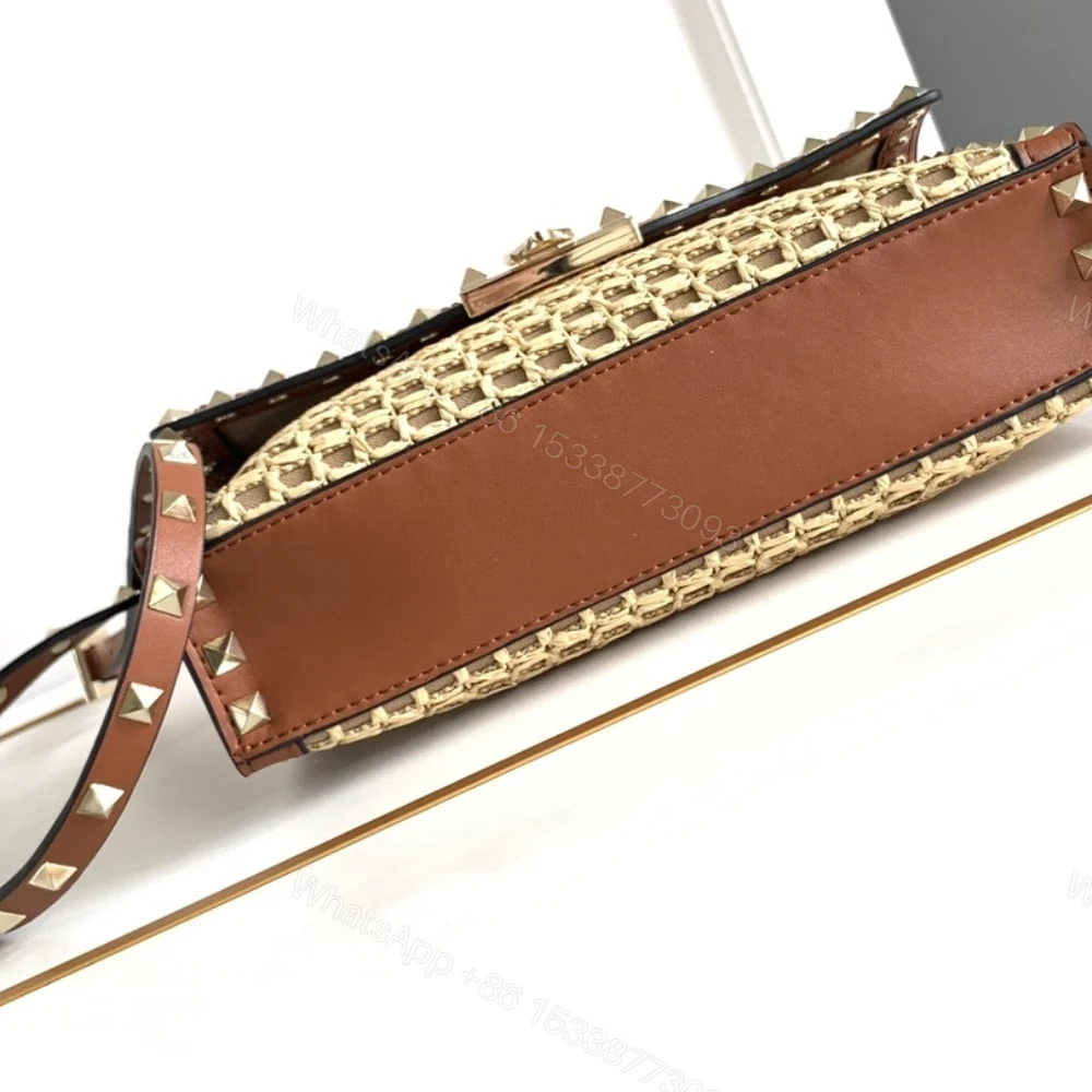 View 4 of VALENTINO GARAVANI ROCKSTUD SMALL RAFFIA SHOULDER BAG NATURAL 22CM