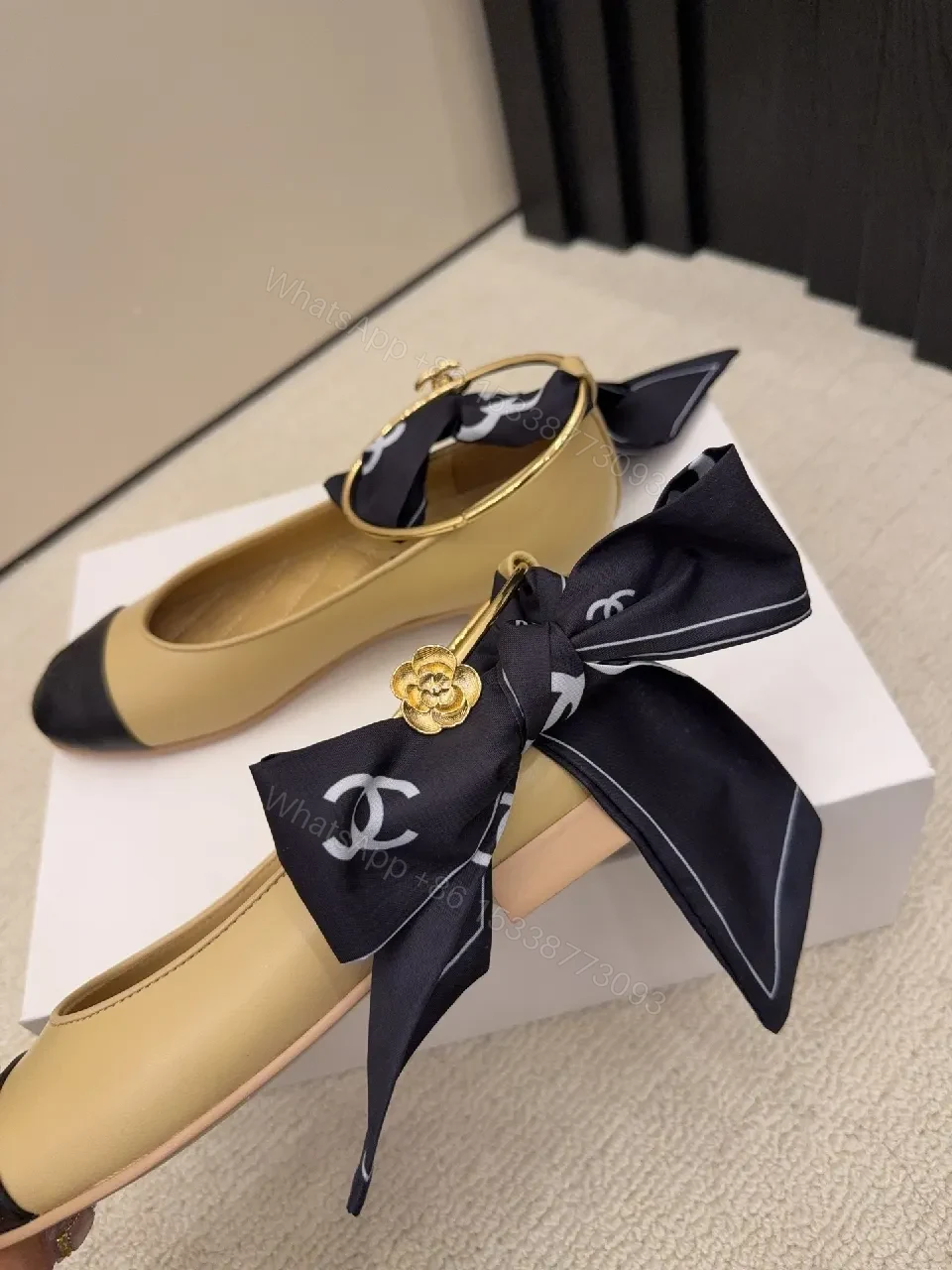 View 4 of Two-Tone Ballet Flats with Gold Ankle Strap - Luxe Comfort Flat