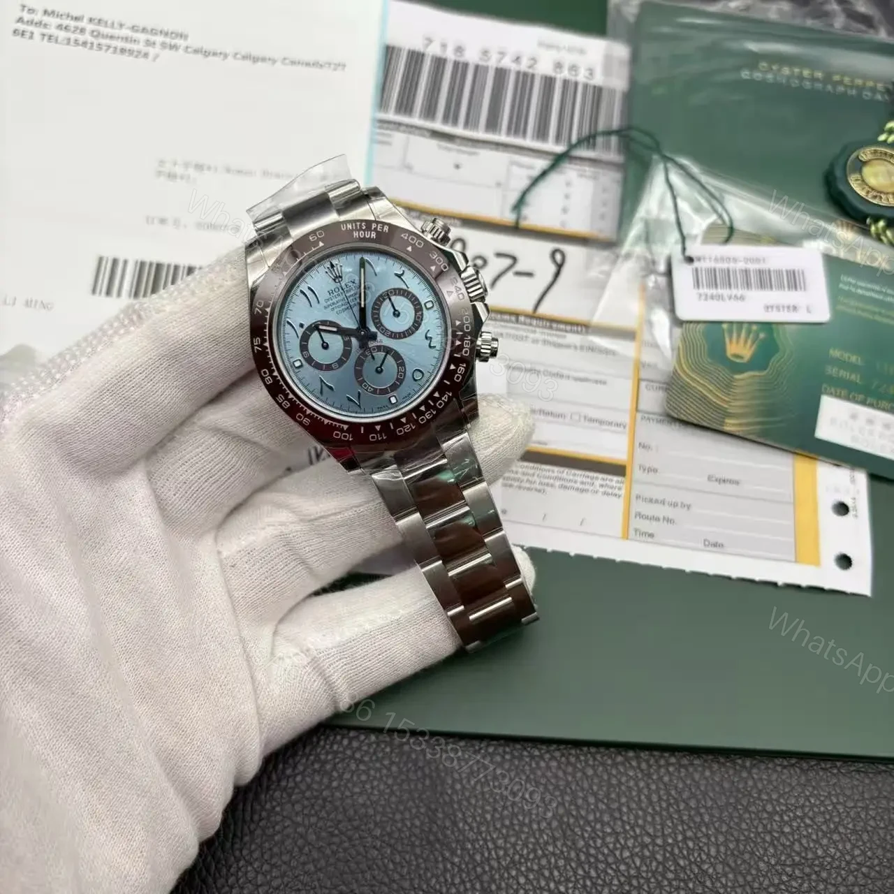 View 2 of Replica Rolex Daytona Ice Blue Arabic Dial Platinum Watch