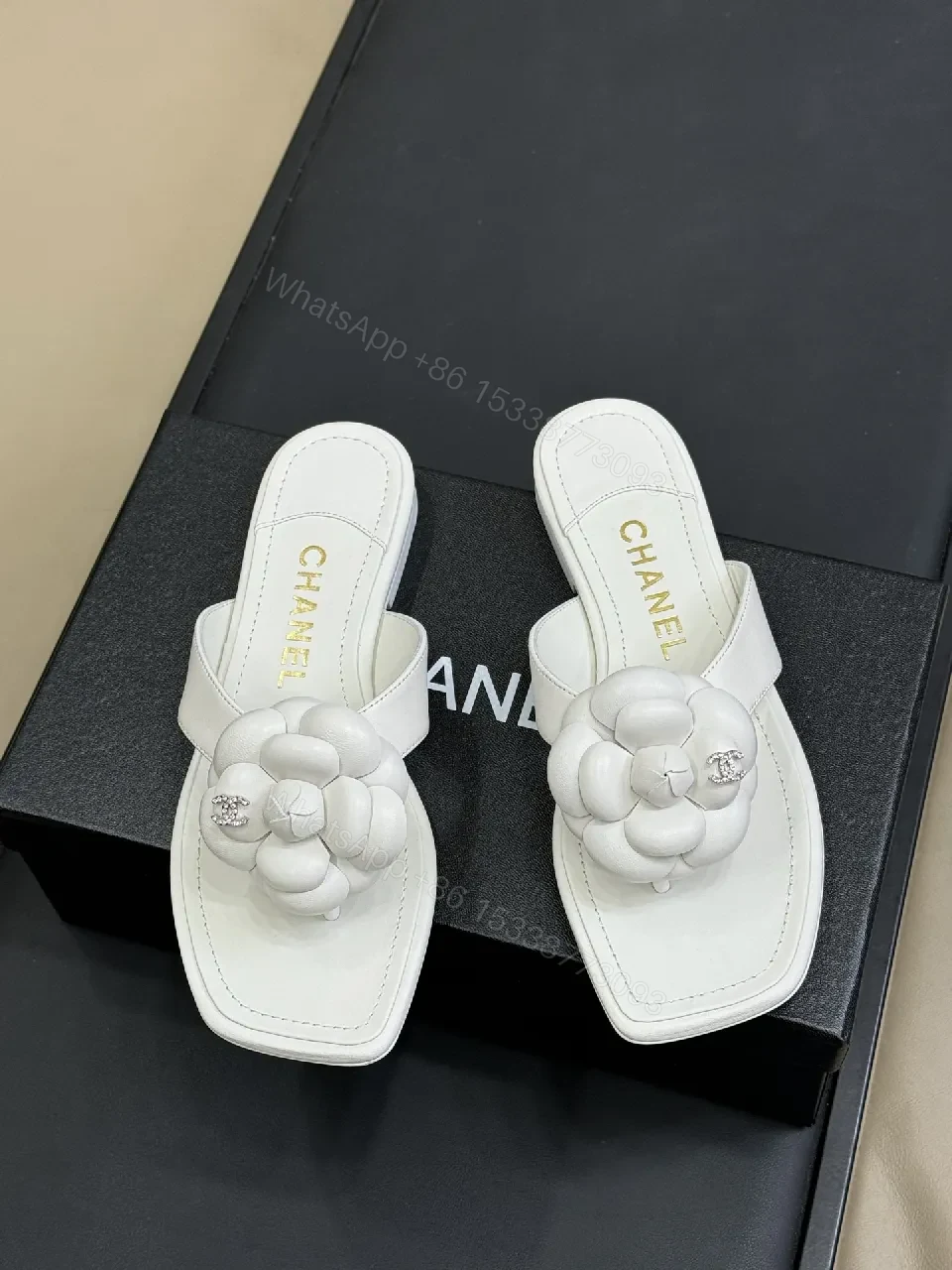 White Floral-Detail Slide Sandals, Luxe Comfort — view 1