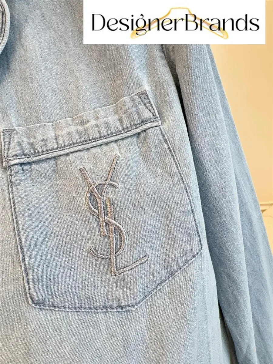 View 8 of Saint Laurent Cassandre Embroidered Poplin Shirt