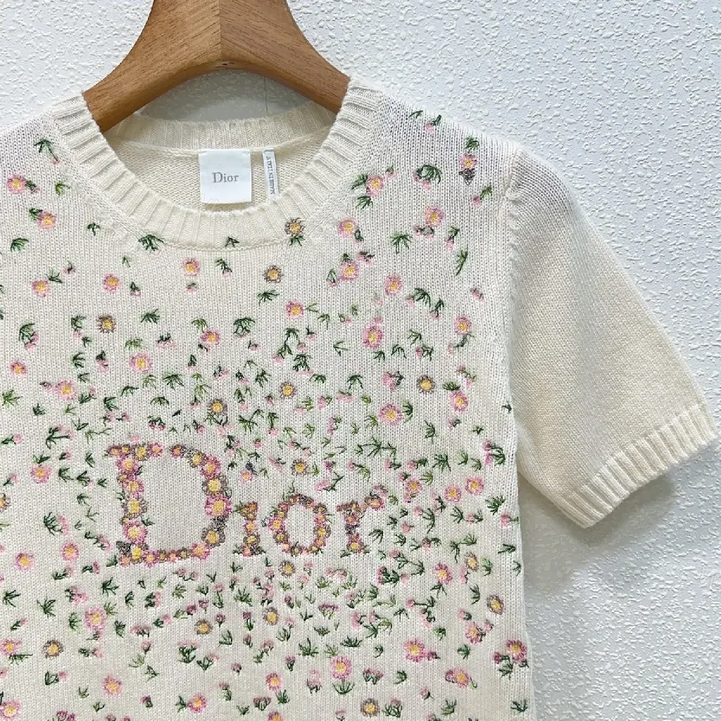 View 5 of Ivory Cotton Knit Tee + Floral Embroidered Luxe Style + Lightweight Comfort tee