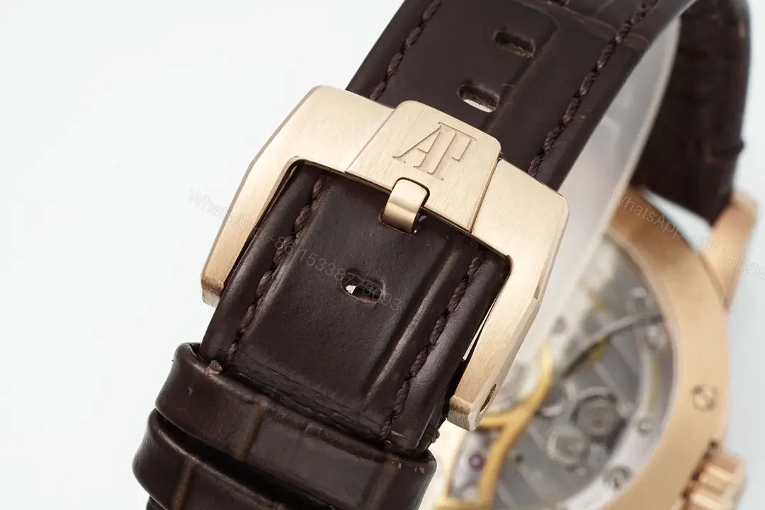 View 6 of 8F Factory Audemars Piguet CODE 11.59 Blue Dial Three-Hand Automatic Watch – Rose Gold Case, Brown Leather Strap