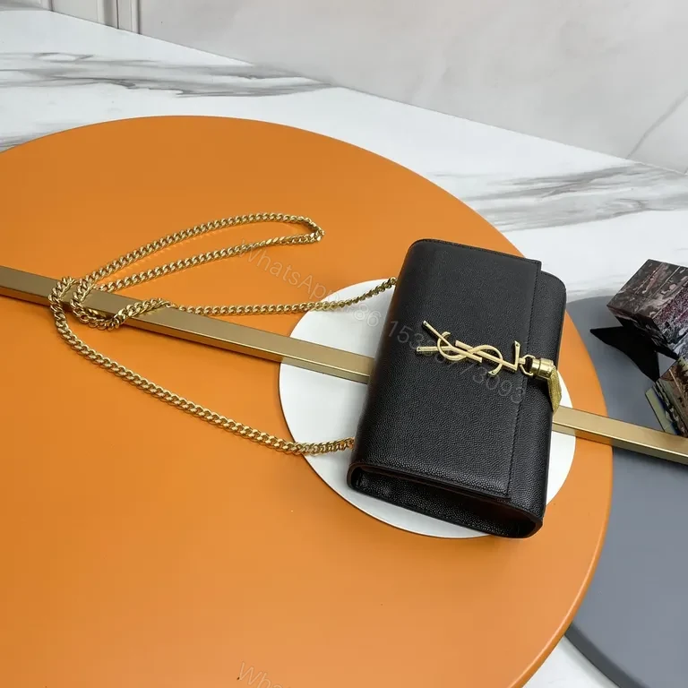 View 9 of Compact Black Leather Crossbody: YSL-Inspired Luxe Monogram
