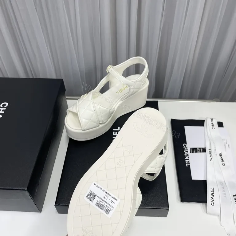 View 8 of White Quilted Sandals â€“ Chanel-Inspired Luxury, Comfortable Platform