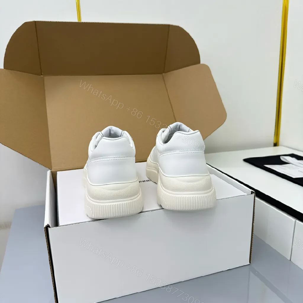 View 4 of White Leather Platform Sneaker with Subtle Chanel-Inspired Detail