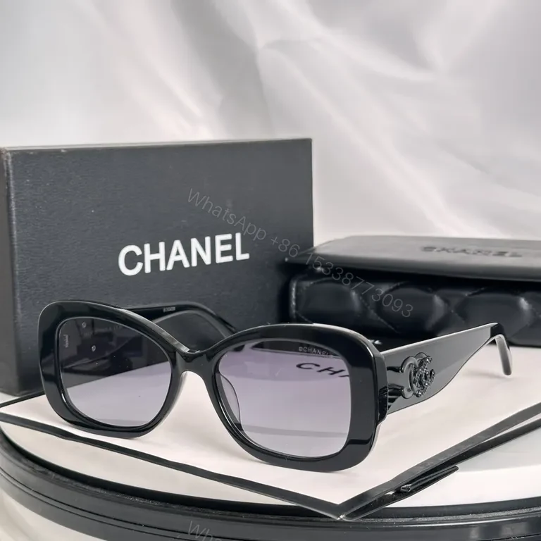 Black Acetate Chanel-Style Oversized Sunglasses with Logo Detailing - Luxury Eyewear — view 1