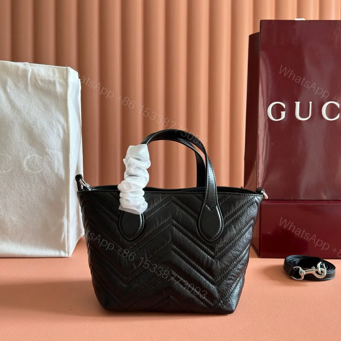 View 6 of GUCCI 26S GG MARMONT TOTE BAG 17 IN BLACK CALFSKIN