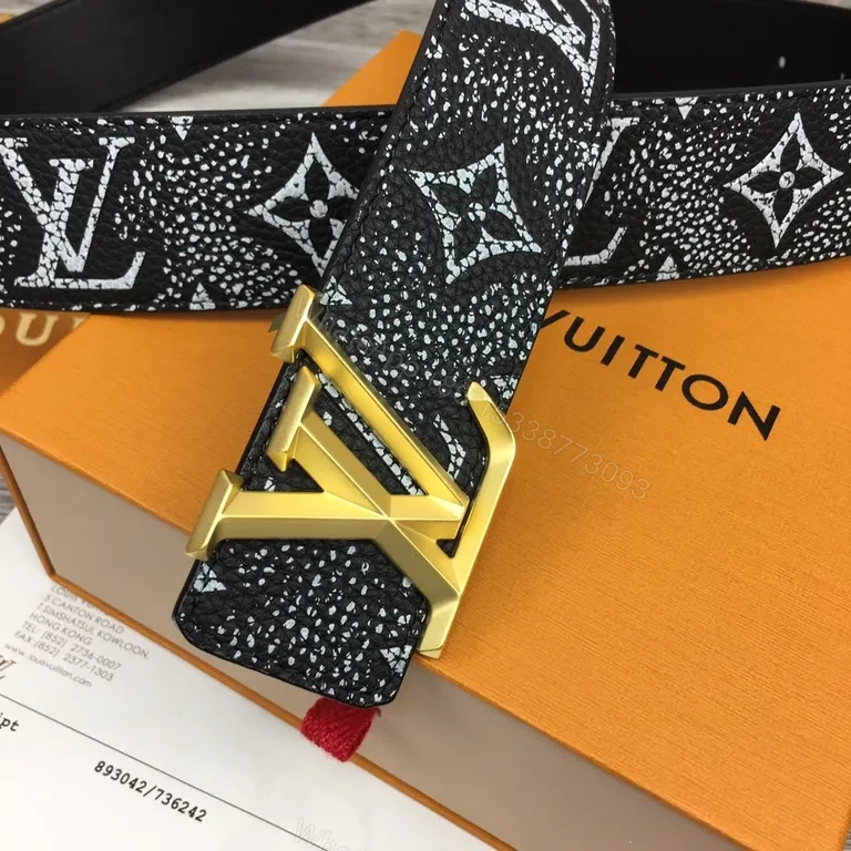 View 9 of Monogram Belt: Bold Black Leather, Gold Buckle, Luxe Style
