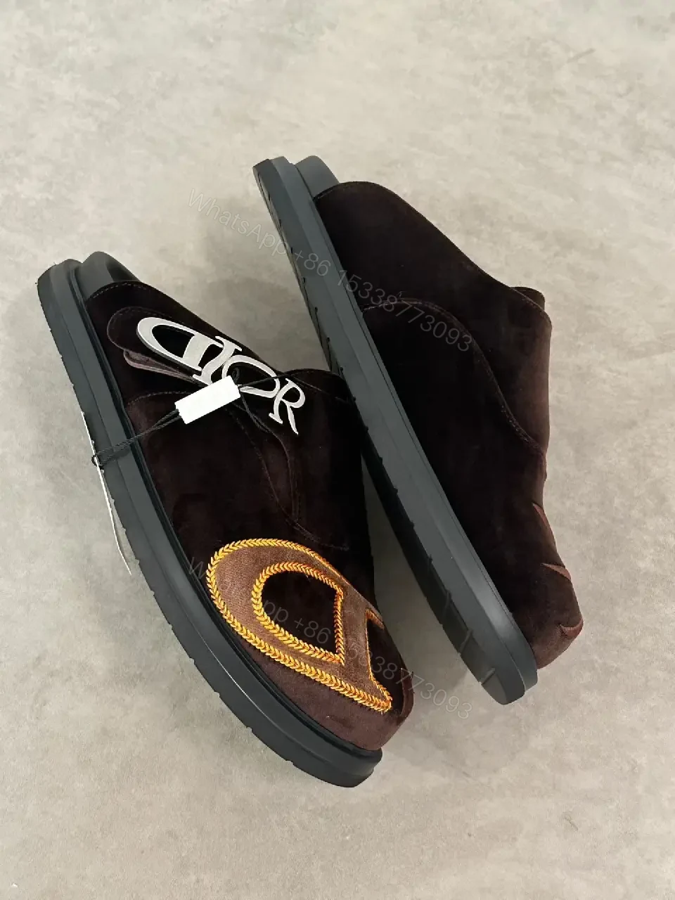 View 7 of Brown Suede Leather Slippers Quilted Logo Dior Slide