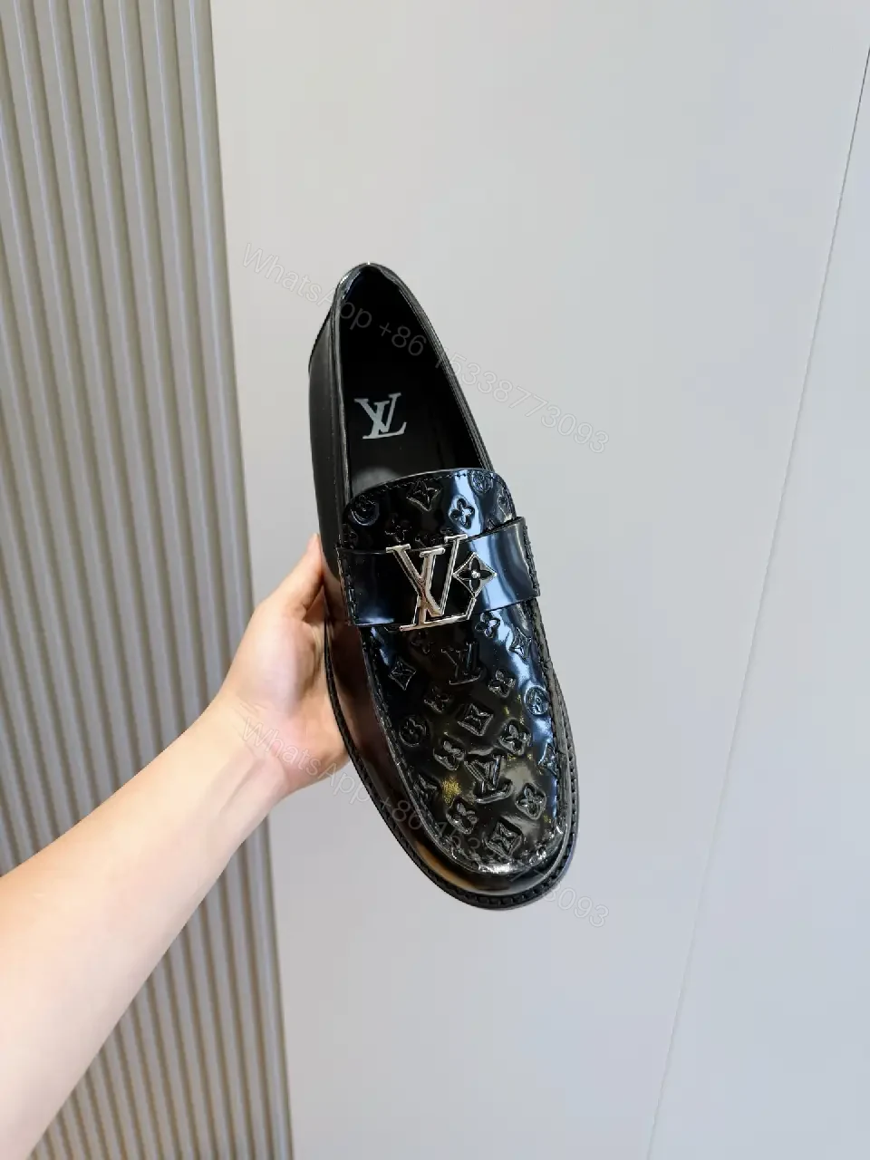 View 4 of Black Leather Loafer with LV Monogram Buckle, Men’s Shoes