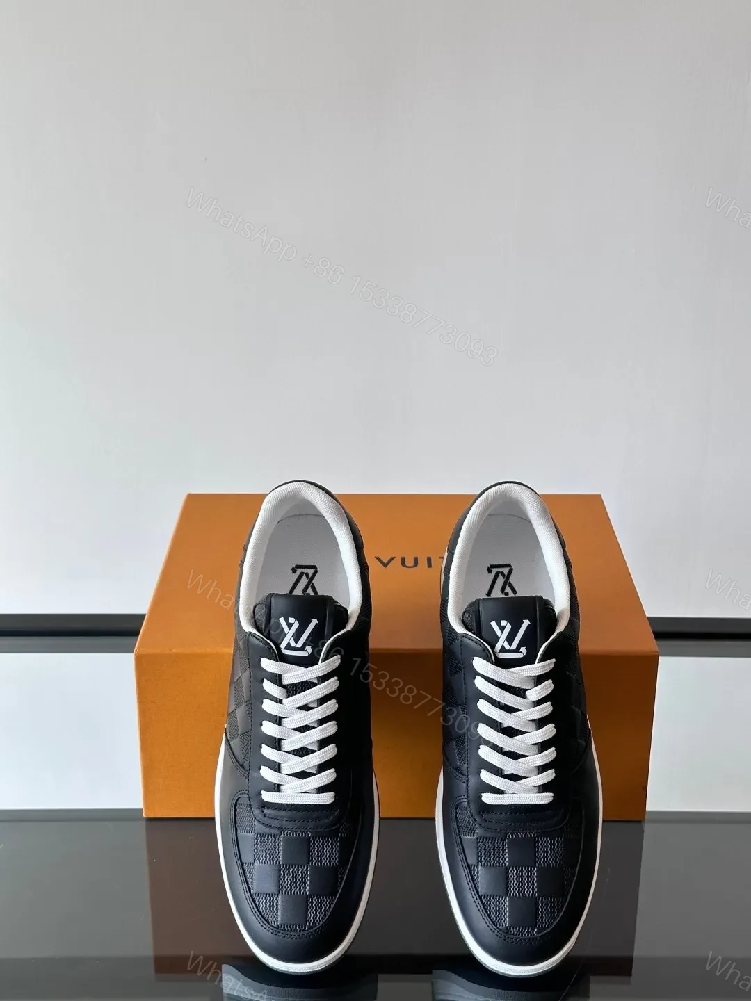 View 6 of LV Men Black Leather Checkerboard Sneakers
