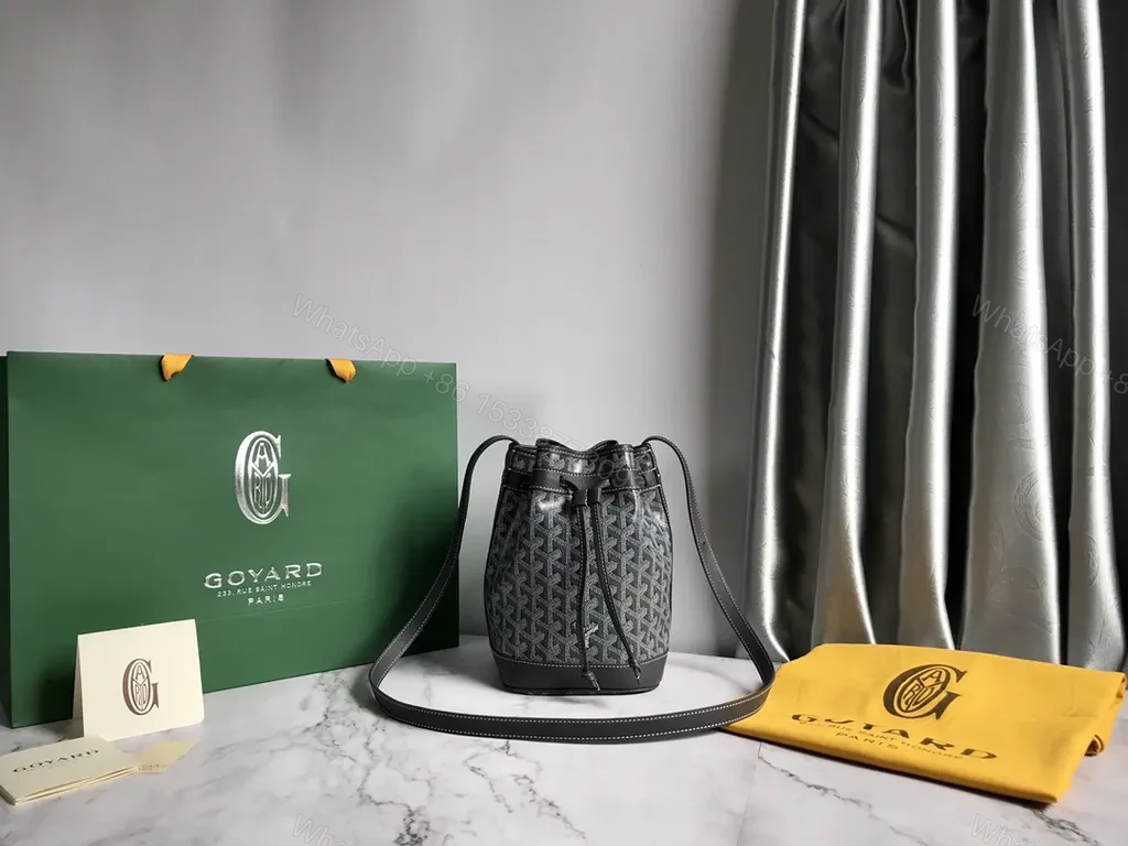 View 4 of Graphite Goyardine Bucket Bag â€” Lux Calfskin, Structured Everyday Bag