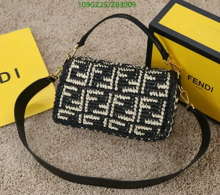 View 5 of Fendi Baguette Black Raffia Bag with Crocheted FF ZB9900