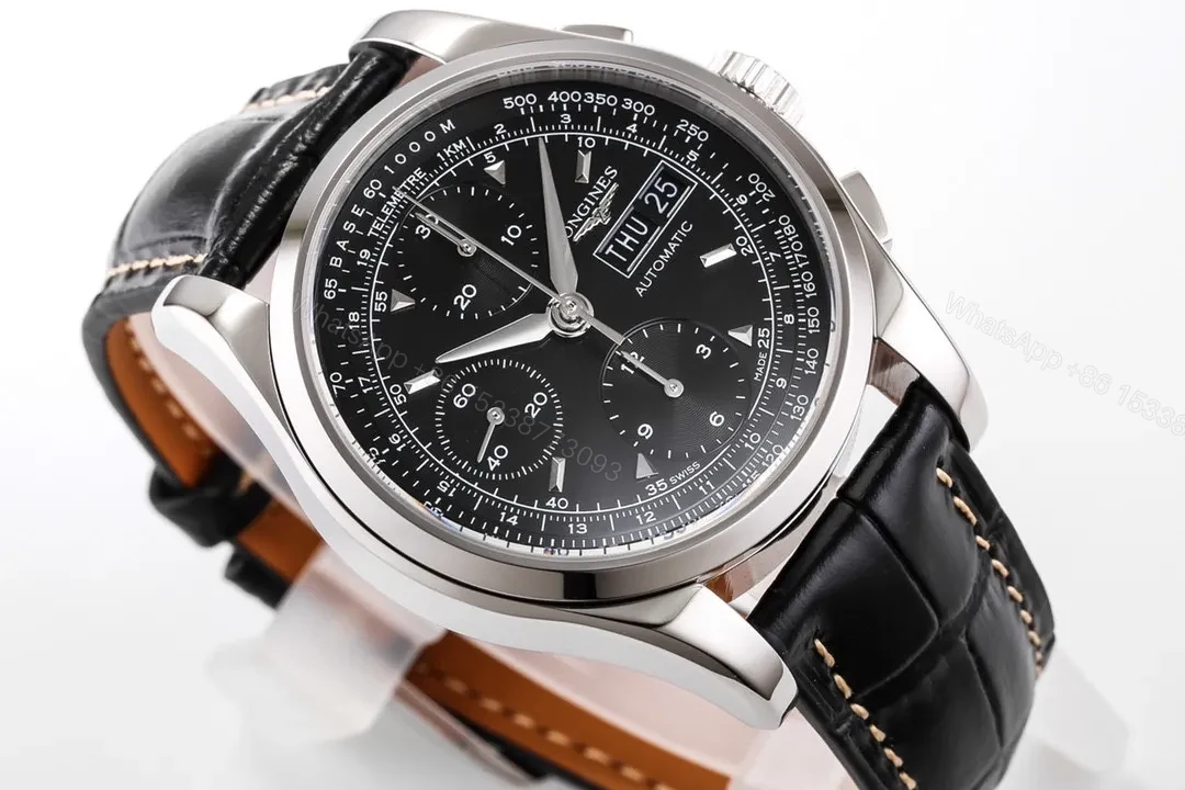 View 4 of Longines Classic Re Edition Men’s Watch Black Dial Stainless Steel Case Black Leather Strap 40mm