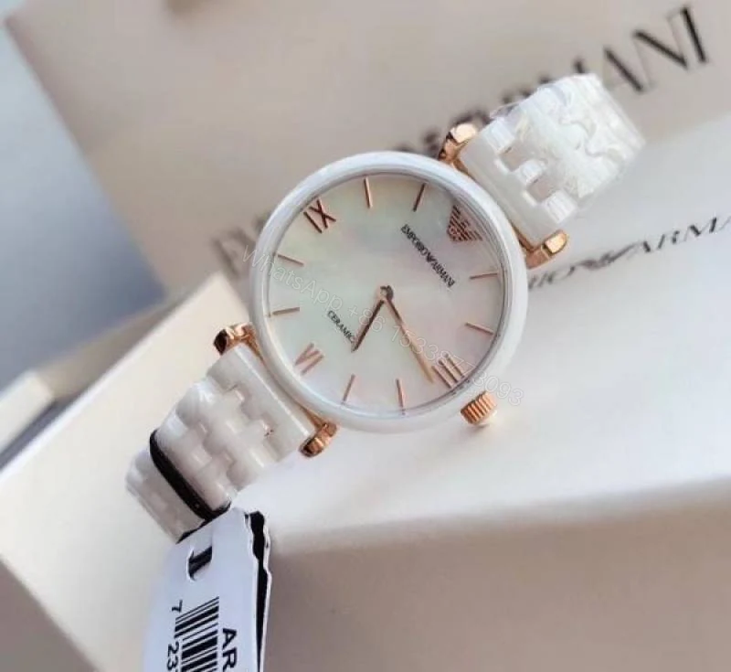 View 2 of First Copy Emporio Armani White Ceramic White Dial Women’s Analog Watch