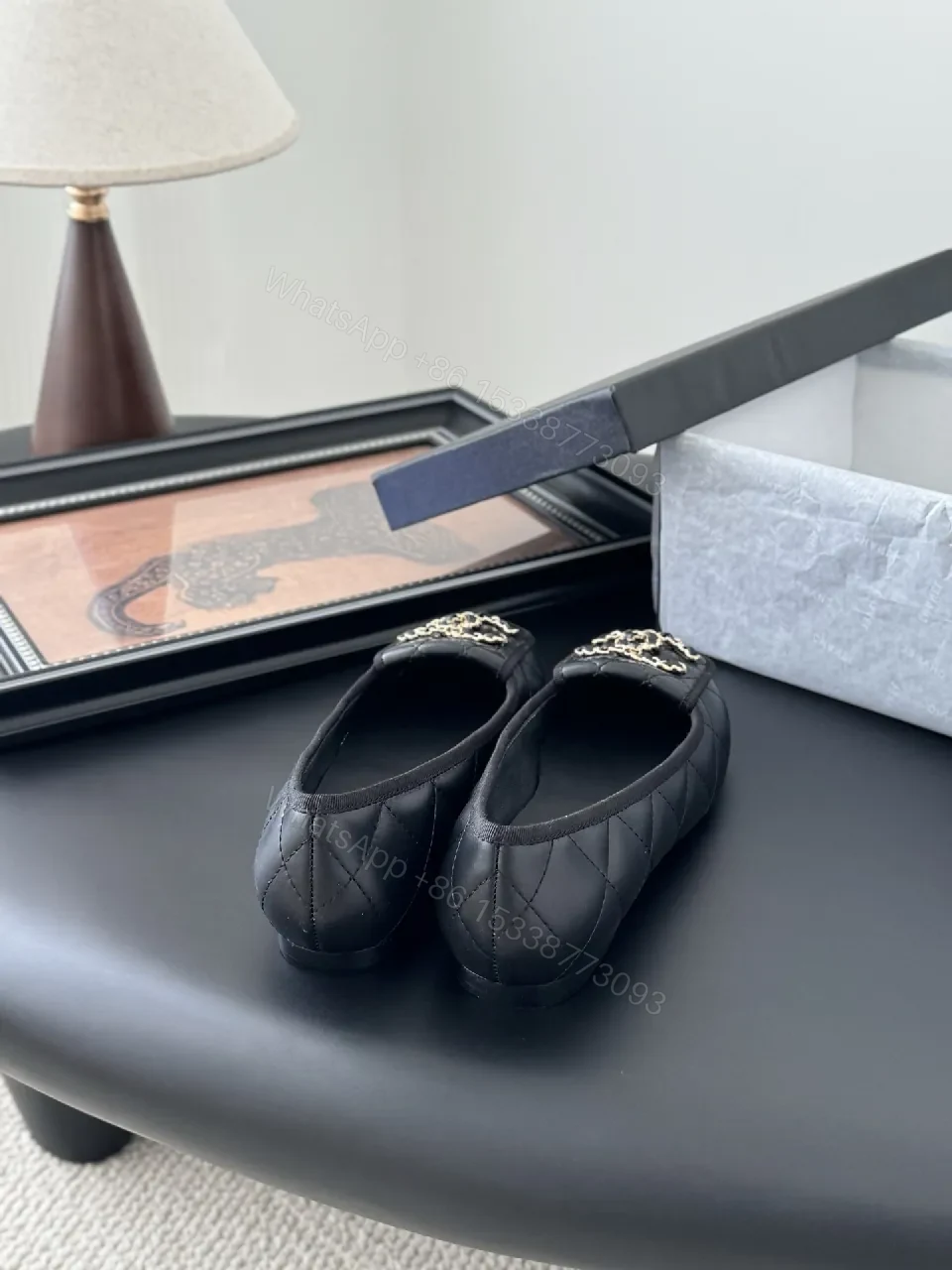 View 4 of Quilted Black Leather Slip-Ons with Gold Hardware Comfort Shoes