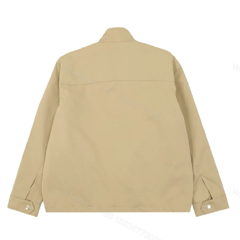 View 4 of Neutral Windbreaker | Lightweight Beige Shell with Check Detail