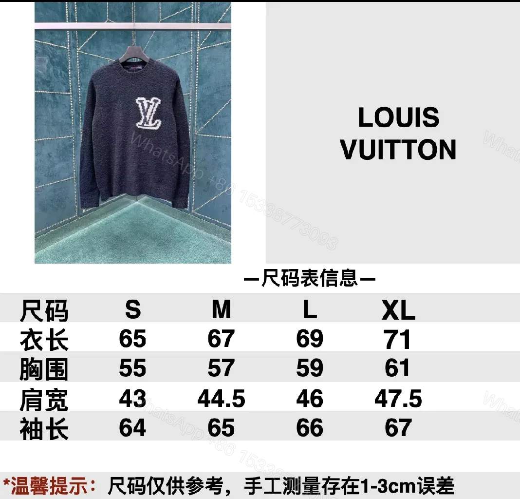 View 3 of Textured Knit Crewneck with Subtle LV Emblem, Navy, Mid-Weight Luxury