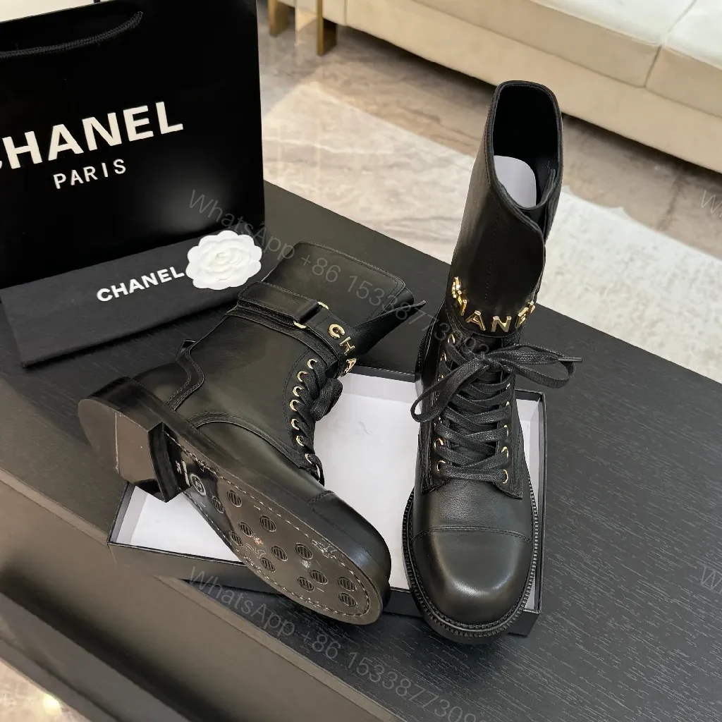 View 2 of Boldly Polished Combat Boots with Gold Detail