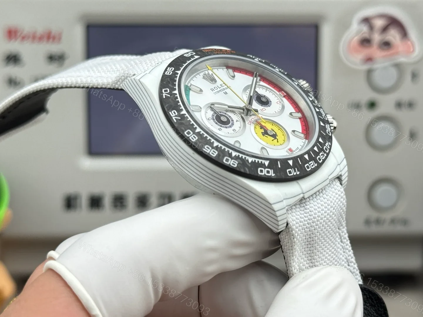 View 6 of SJ 2700 HEH Carbon Fiber Daytona R74 Rolex Custom Edition 40mm RG-ROLEX-DAYTONA-WHITE-DIAL