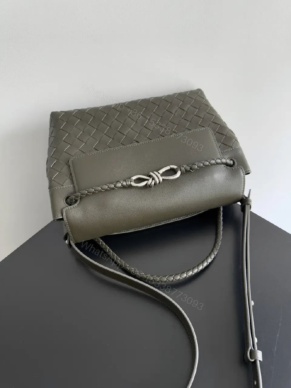 View 3 of Chic Texture Crossbody: Woven Leather, Sculpted Hardware, Compact Style