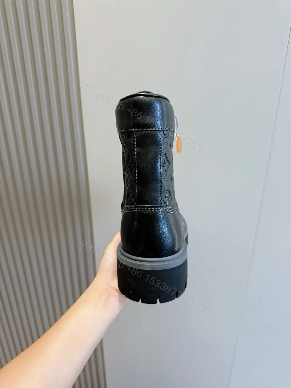 View 6 of Bold Textured Leather Combat Boots with Luxe Detailing
