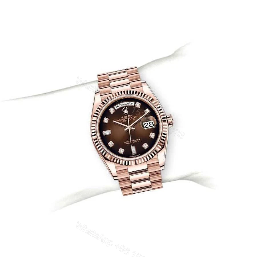 View 4 of Rolex Day-Date 128235-0037 Super Clone : 36mm Everose Gold Brown Ombré Diamond Dial with Caliber 3255
