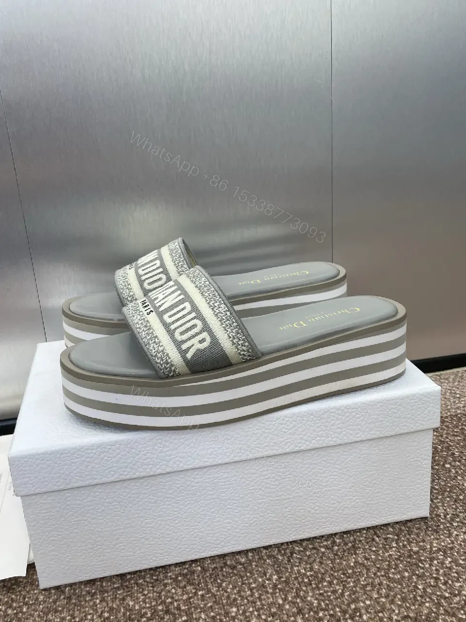 View 5 of Gray Leather Platform Glitter Straps Sandals
