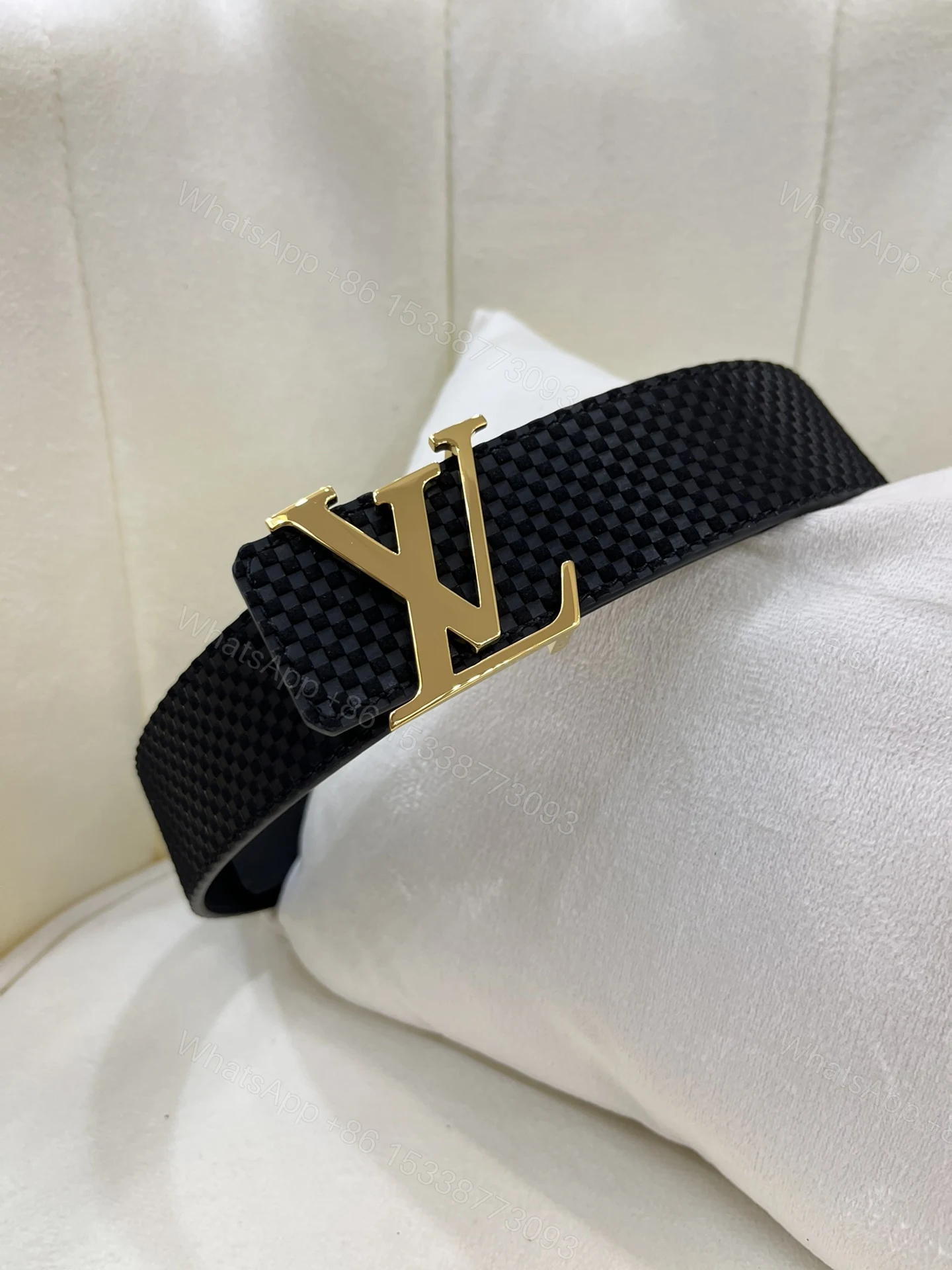 LV 高仿 男款 皮帶 經典棋盤格紋 金扣設計 商務休閒款 — view 1
